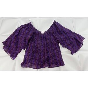 Parker Womens Sz XS Cold Shoulder Ruffled Off Sleeve Blouse Top Chiffon Purple
